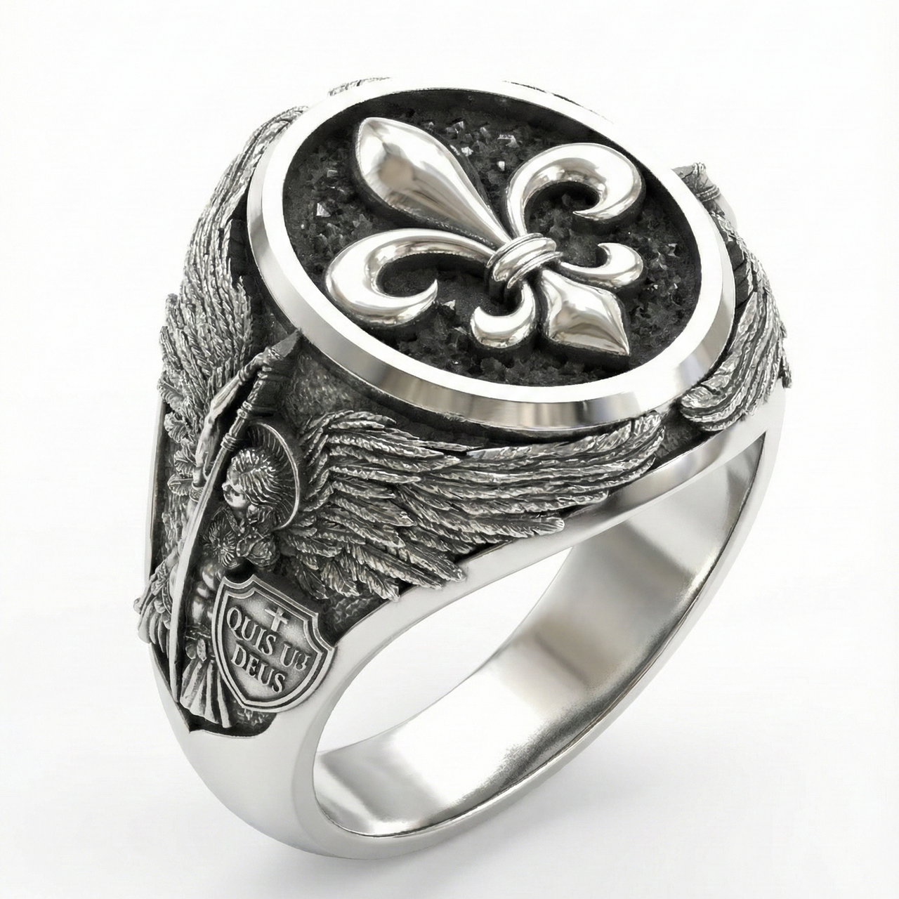 Anillo Arcangel Miguel Flor de Lys de Plata 950