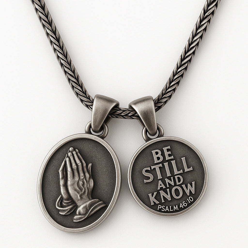 Dije Doble “Oración & Paz” – Plata 950 Quemada