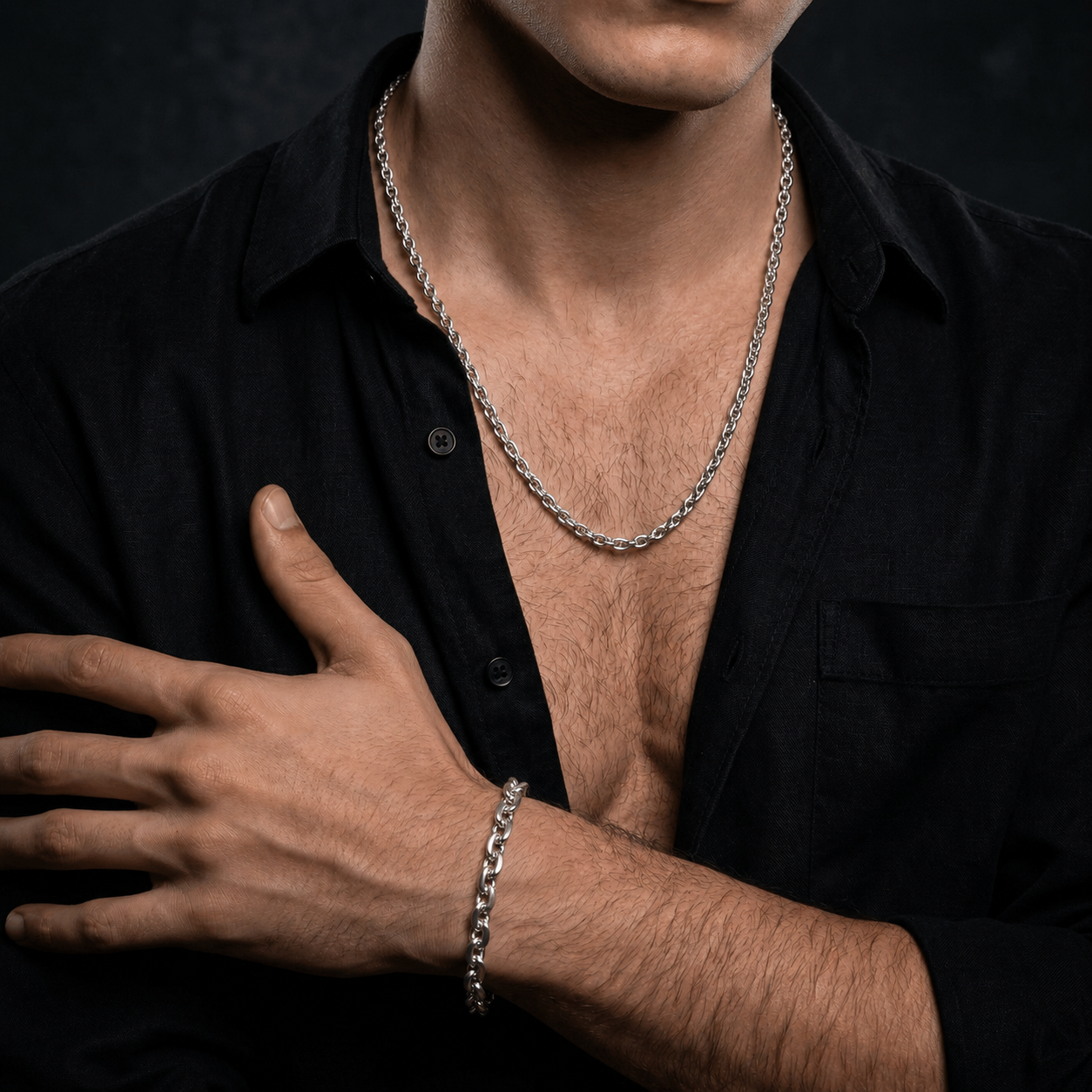 Set Forcet — 950 Silver Chain and Bracelet - 4MM