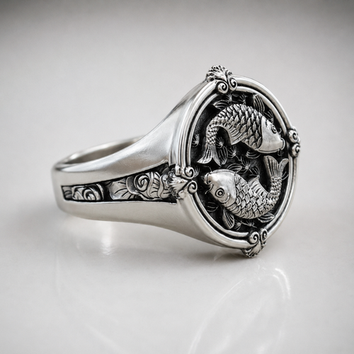 Anillo Koi en Plata 950 | Sello masculino de lujo