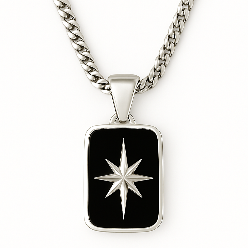 Collar Estrella Polar - Plata 950 & Ónix Negro