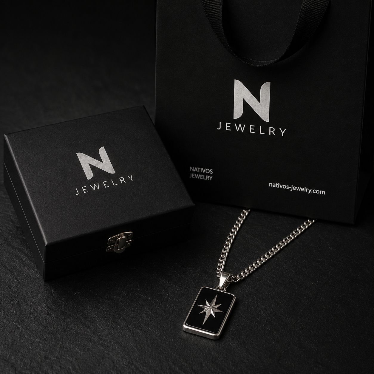 North Star Necklace - 950 Silver &amp; Black Onyx
