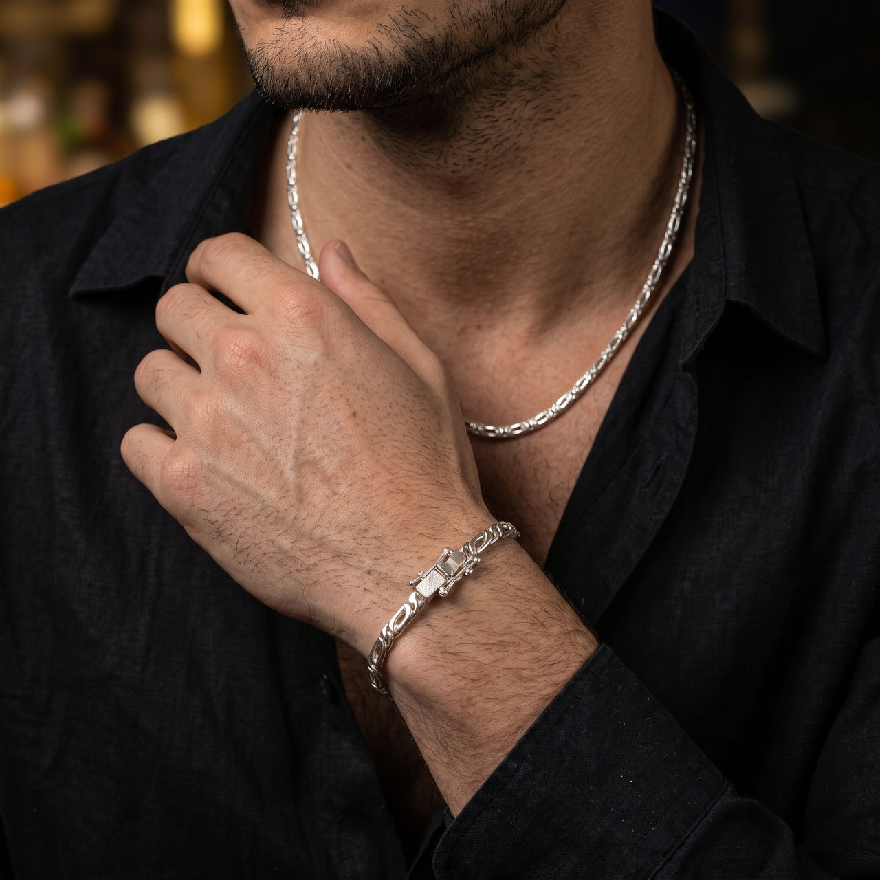 Set Cadena más Pulsera Mónaco 3mm
