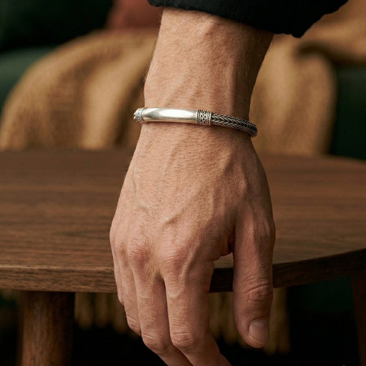 Espiga Oscura 3mm — Burnished Silver Bracelet 950