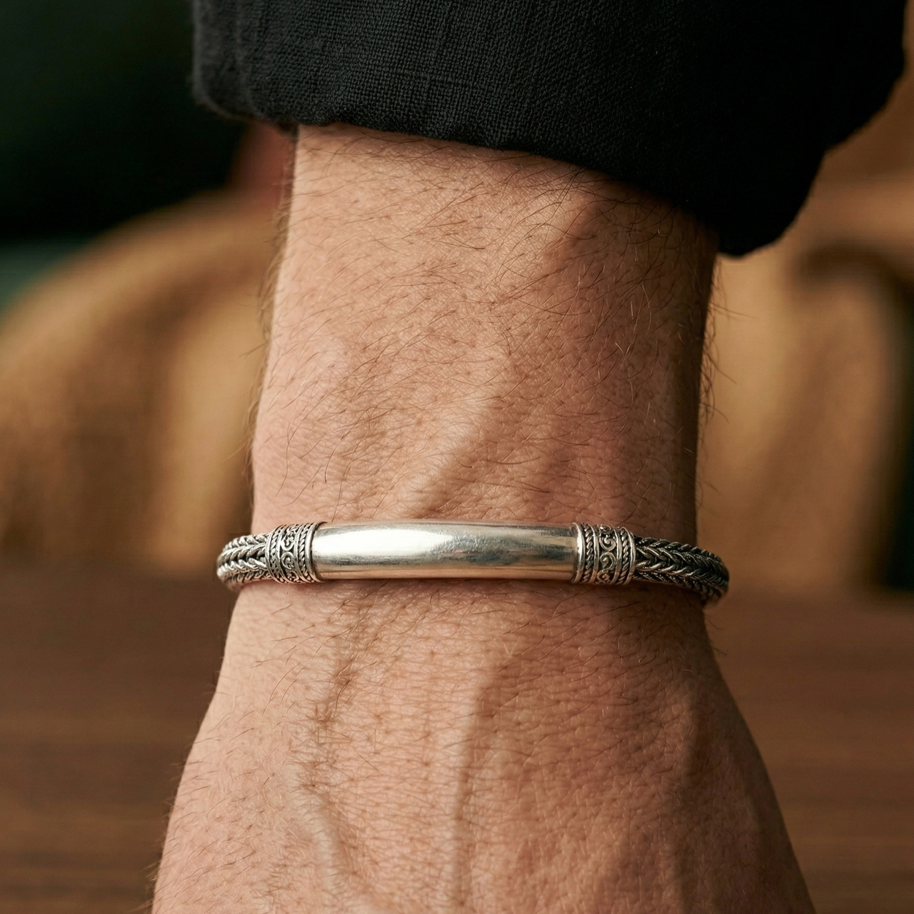 Espiga Oscura 3mm — Burnished Silver Bracelet 950