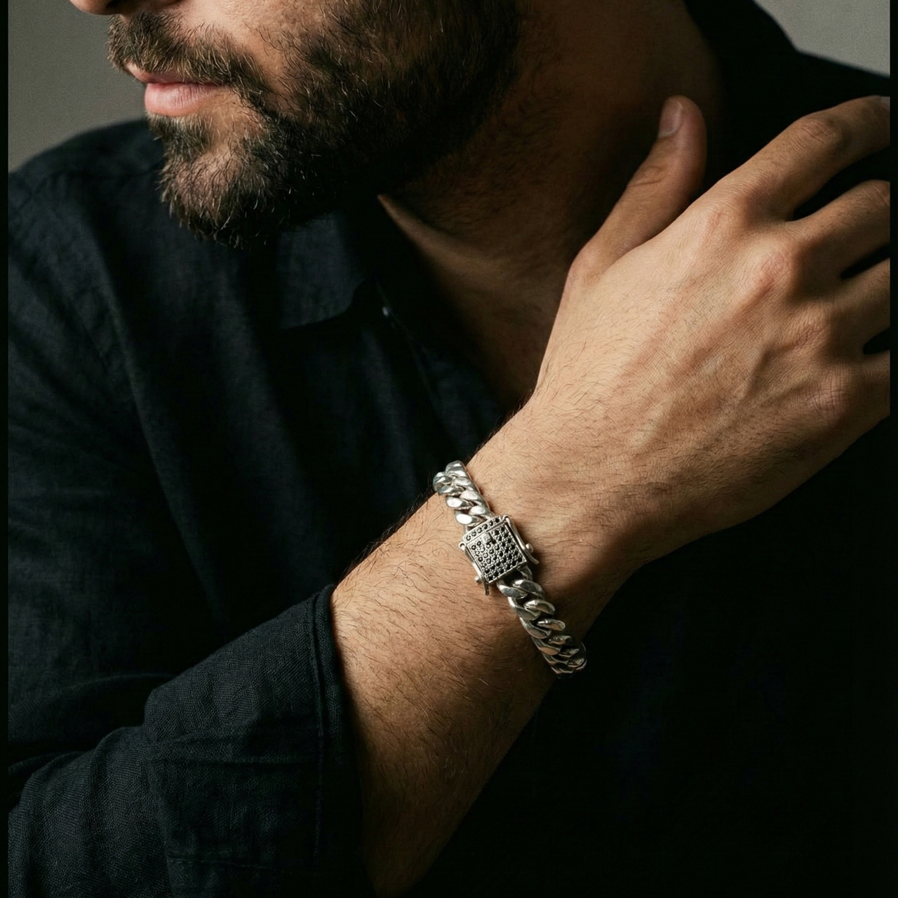 Cuban Noir 7mm — Silver Cuban Bracelet 999 with Onyx (21cm)