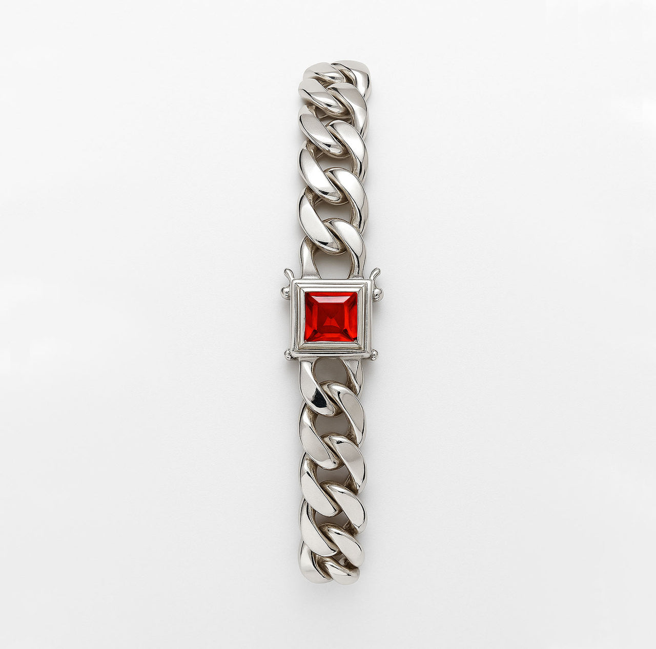 Pulsera Miami Plata 999 con Broche Rubí – 10mm