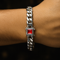 Thumbnail for Pulsera Miami Plata 999 con Broche Rubí – 10mm
