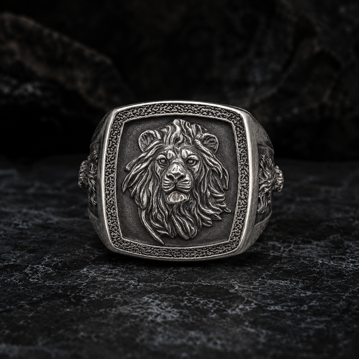 Men's 950 Silver 3-Face Lion Ring