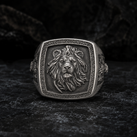Thumbnail for Men's 950 Silver 3-Face Lion Ring