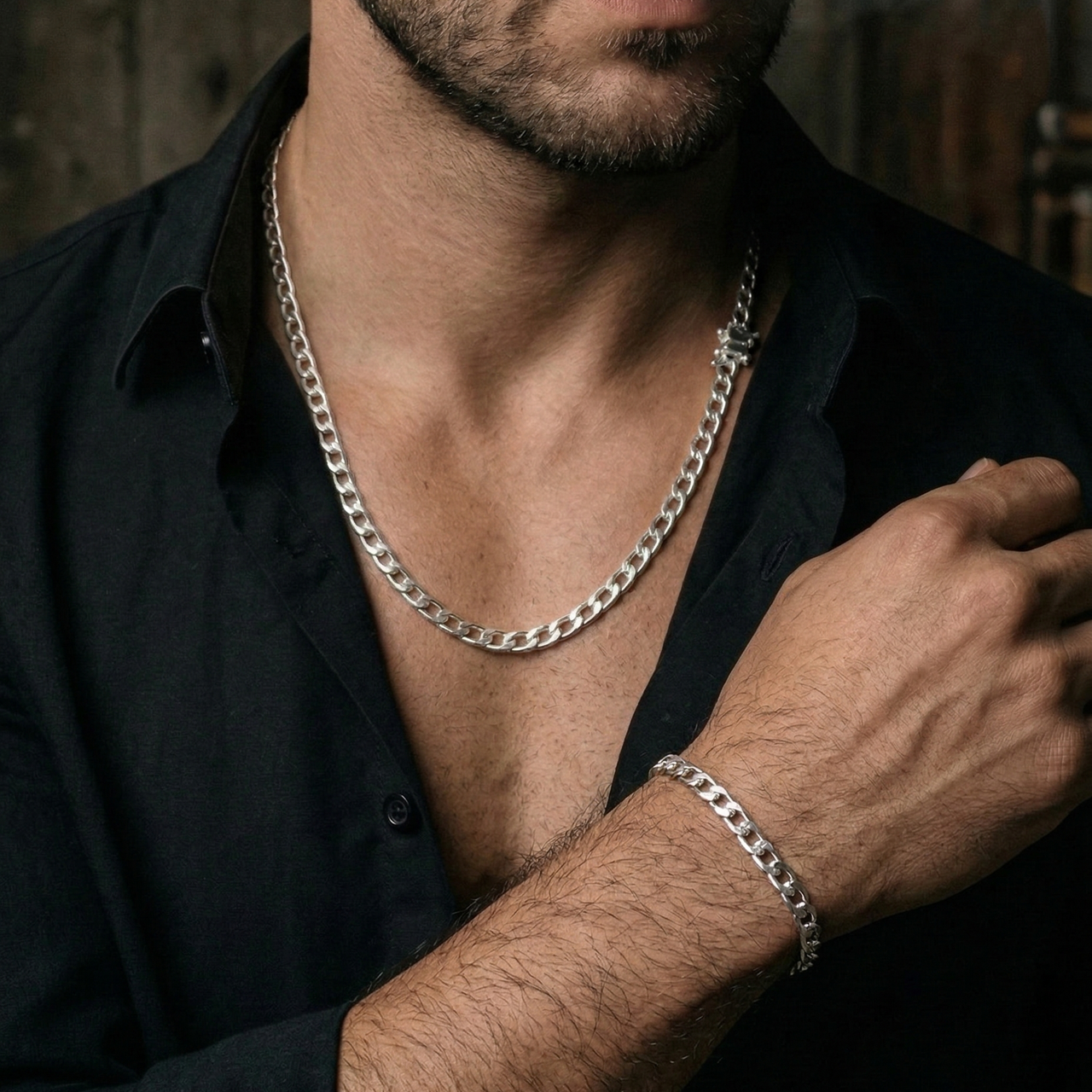 Set Hexagonal minimal — Cadena y Pulsera Plata 950