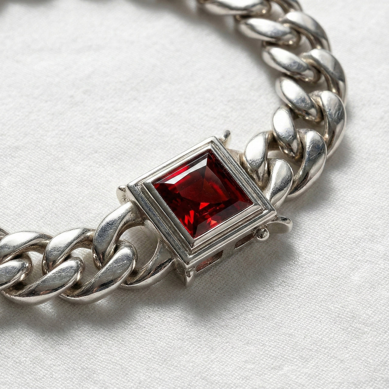 Cadena más pulsera Eslabones cubanos 12mm - BROCHE RUBI Plata 999