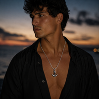 Thumbnail for Herringbone necklace with onyx anchor pendant