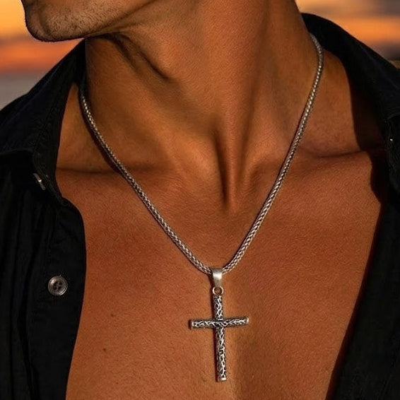 Cruz Celta Labrada con Cadena Espiga — Plata 950