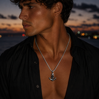 Thumbnail for Herringbone necklace with onyx anchor pendant