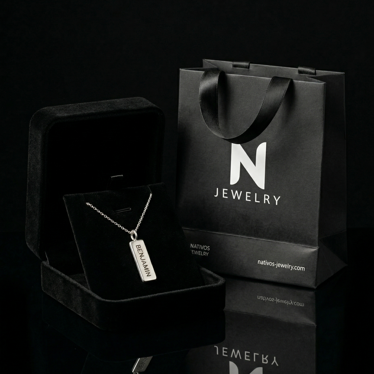 Collar y Placa Personalizada Rectangular de Plata ley 950