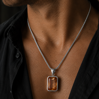 Thumbnail for 950 Silver Herringbone Chain with Champagne Zircon Pendant