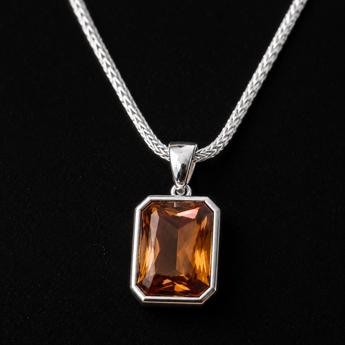 950 Silver Herringbone Chain with Champagne Zircon Pendant