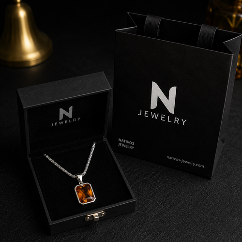 950 Silver Herringbone Chain with Champagne Zircon Pendant