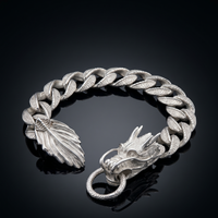 Thumbnail for Realistic Dragon — Burnished Solid Silver Bracelet (21cm)