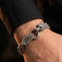 Thumbnail for Realistic Dragon — Burnished Solid Silver Bracelet (21cm)