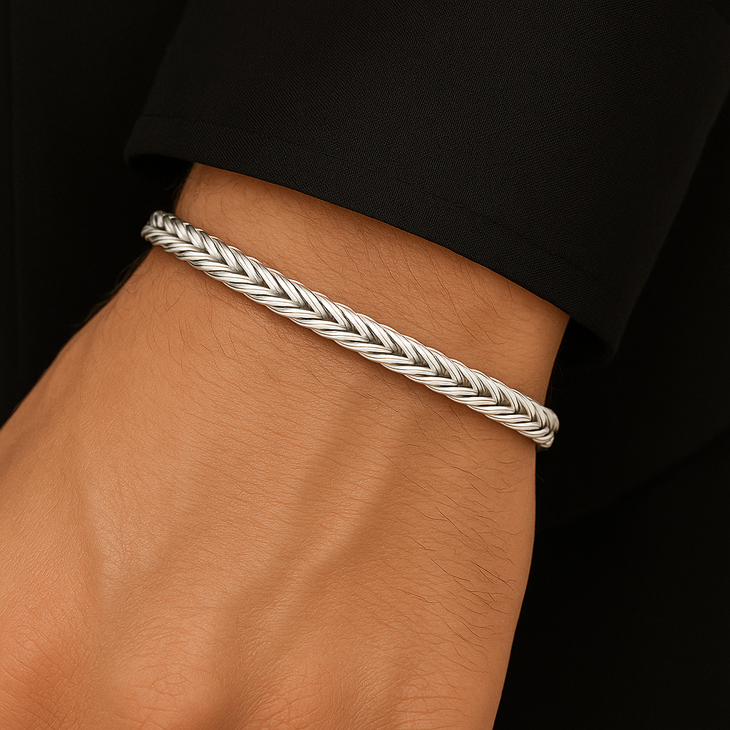 950 Silver Herringbone Bracelet - Shiny Silver Finish