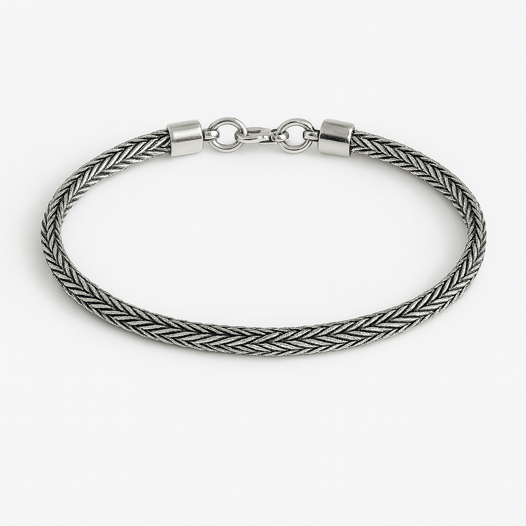 Pulsera Trenzada Espiga en Plata 950 – Estilo Minimalista Masculino