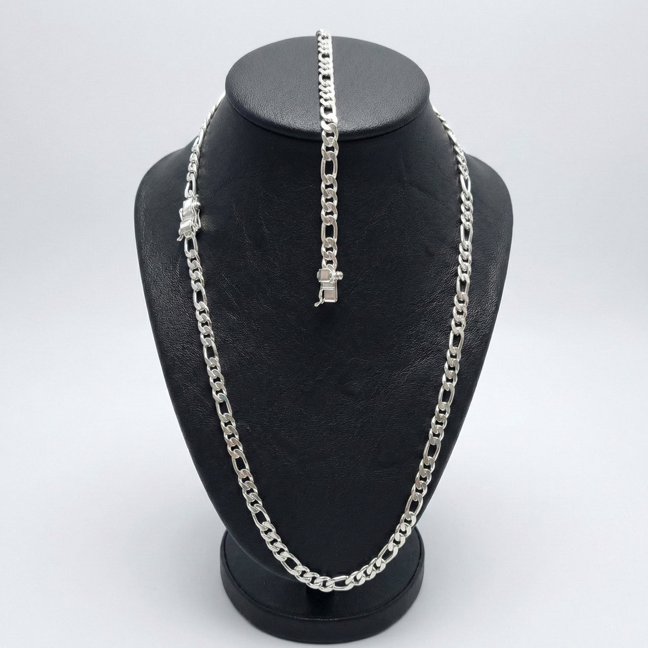 950 Silver Chain and Bracelet, Figaro Model, 6mm