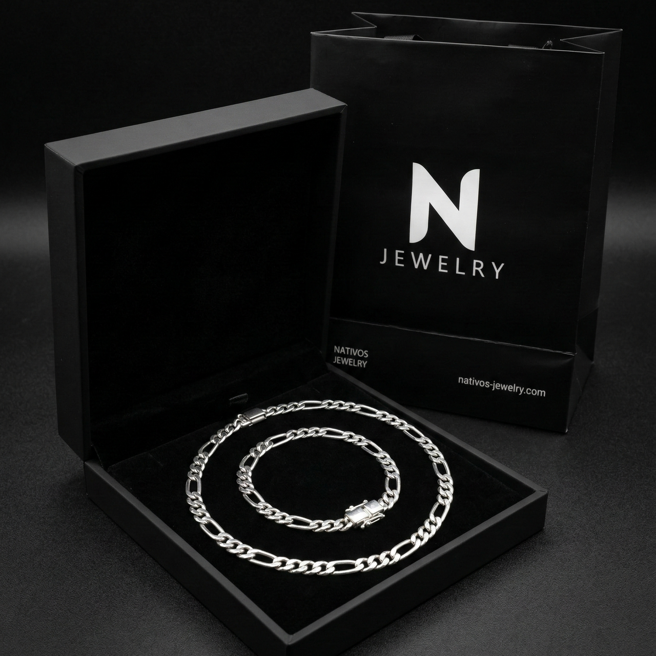 Chain and Figaro bracelet in 950 silver