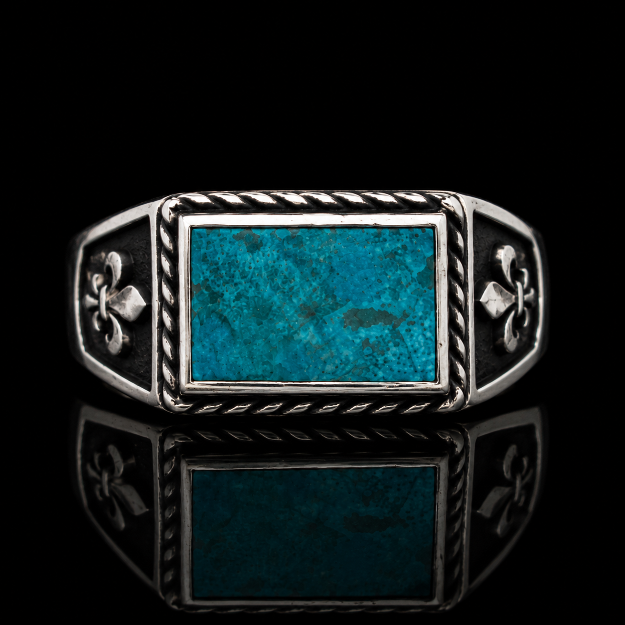 Chrysocolla Fleur de Lys — 950 Silver Ring