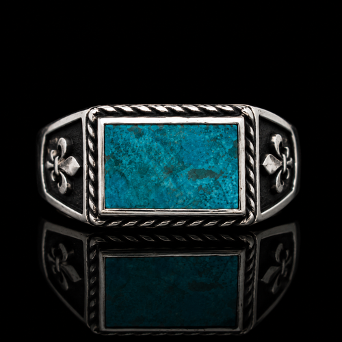 Chrysocolla Fleur de Lys — 950 Silver Ring