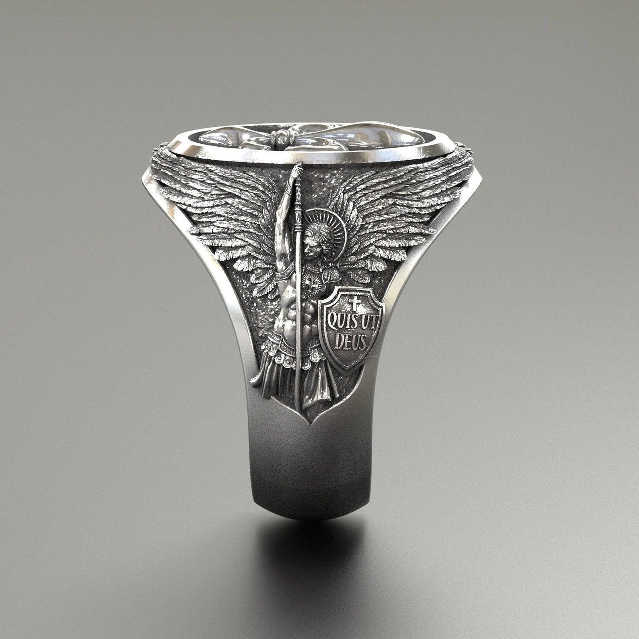 Anillo Arcangel Miguel Flor de Lys de Plata 950