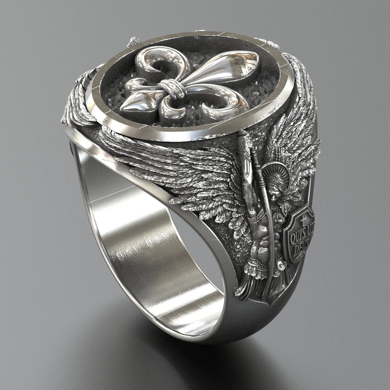 Anillo Arcangel Miguel Flor de Lys de Plata 950