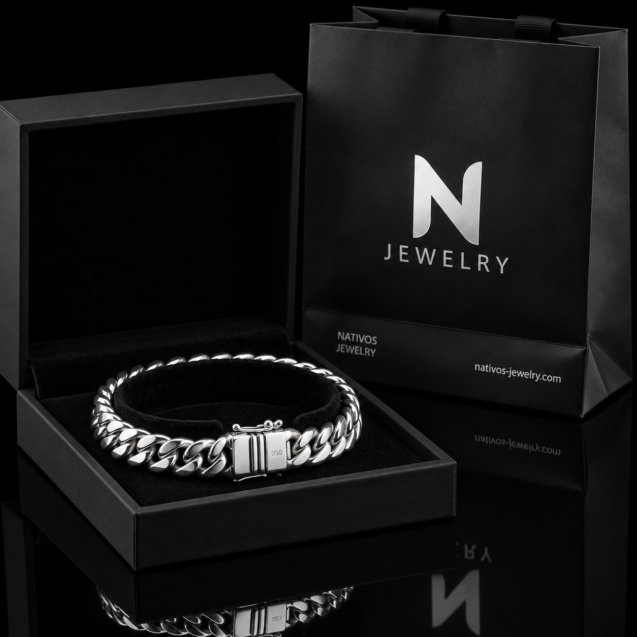 Pulsera Lomo Autoridad 8mm — Plata 950 para Hombre (21cm)