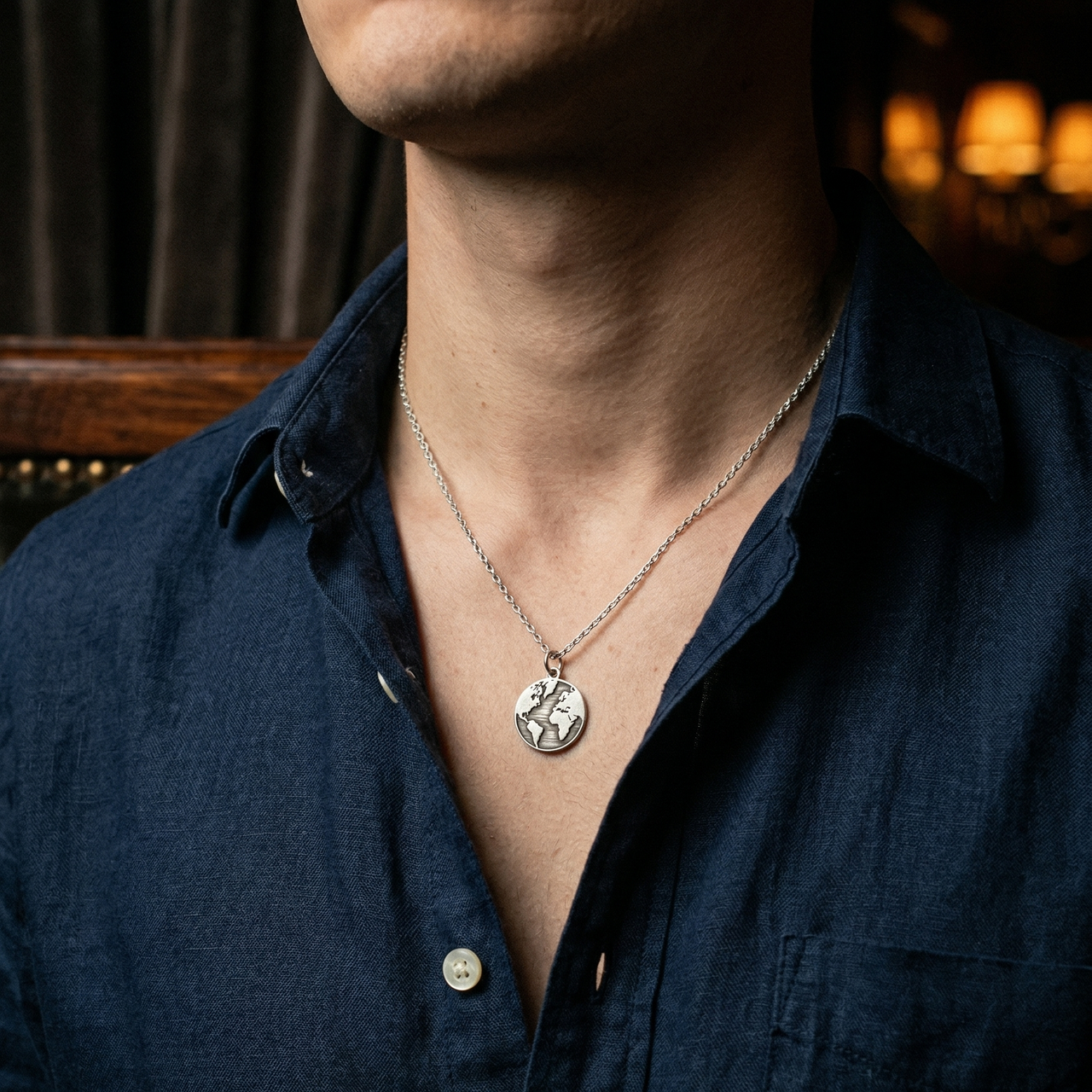 Collar Forcet con Medalla Mapa Mundo — Plata 925 & 950