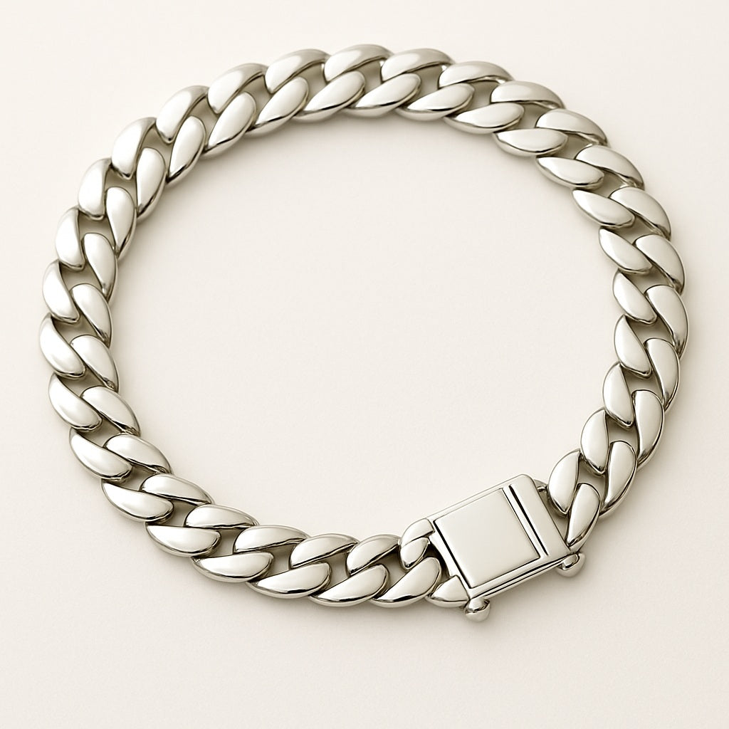 Pulsera Eslabones Cubanos 9 mm de ancho Plata 999 - Broche Door