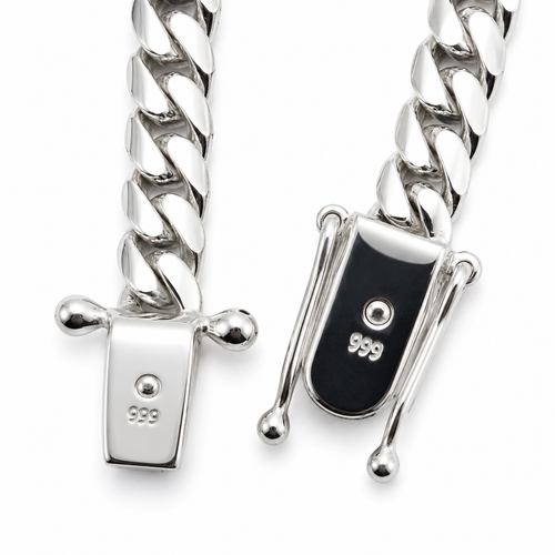 Cadena Cubana de 7mm  Plata ley 999