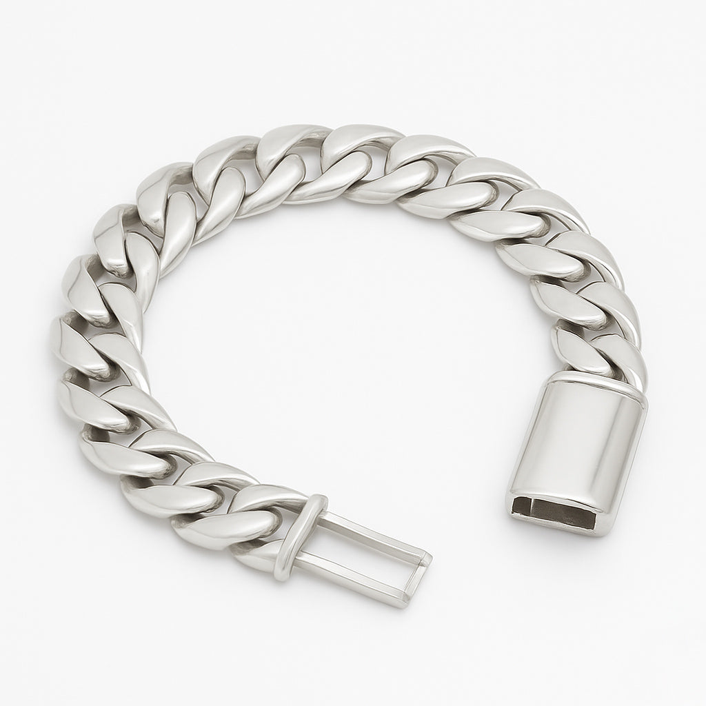10mm Cuban Link Bracelet 999 Silver - Door Clasp