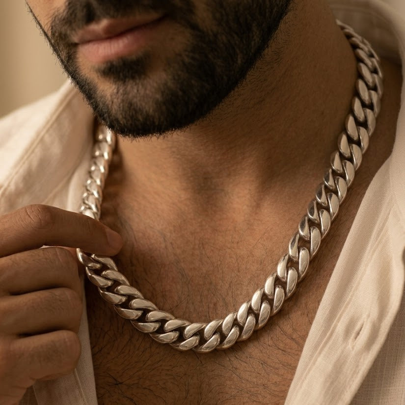Cadena Cubana de Plata ley 999 260gr 13mm 50cm