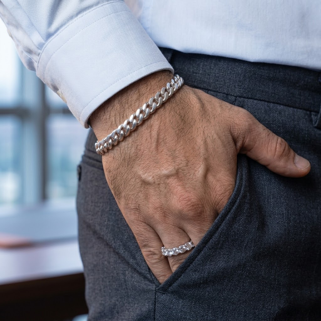 Pulsera Lomo Autoridad 8mm — Plata 950 para Hombre (21cm)