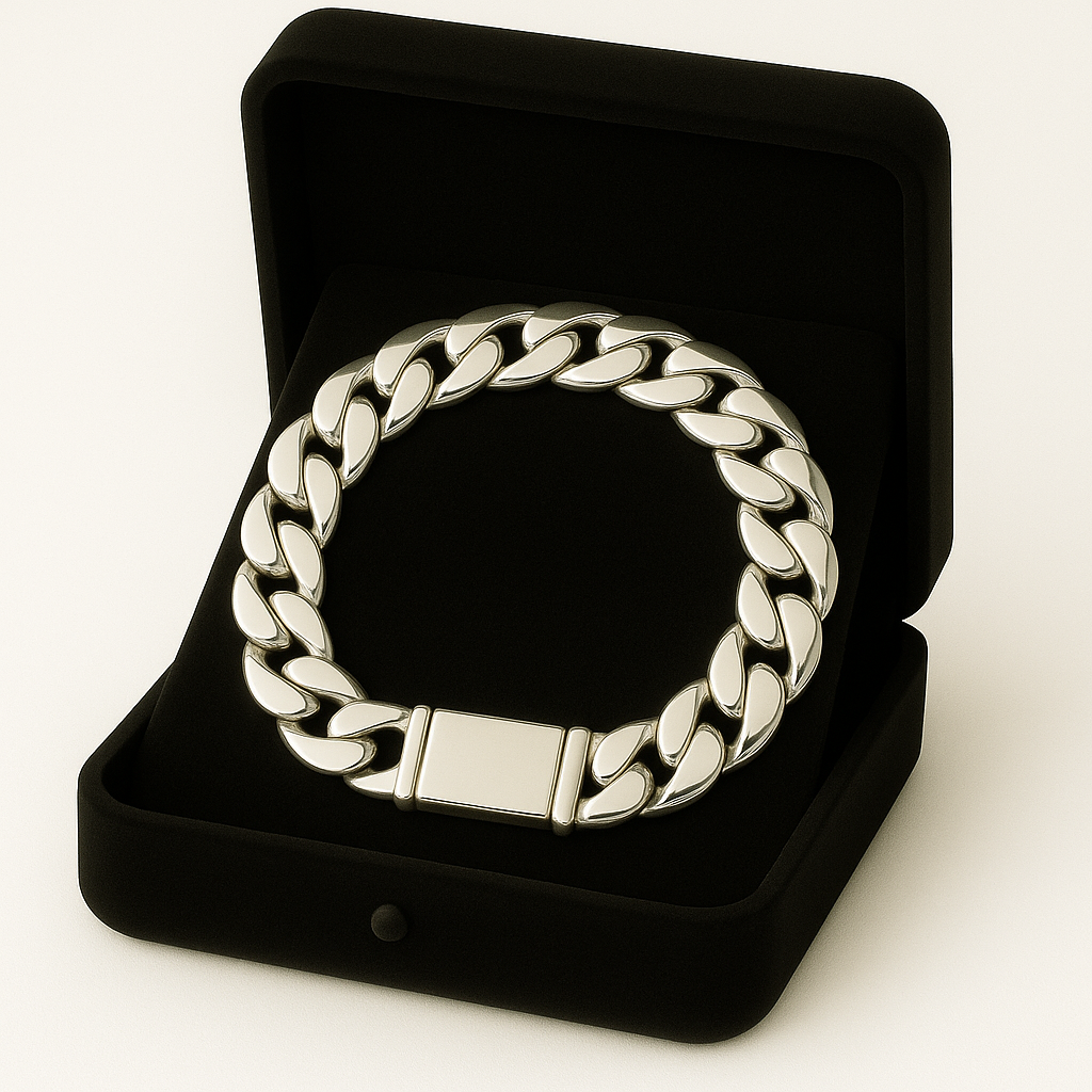 Pulsera Eslabones Cubanos 9 mm de ancho Plata 999 - Broche Door