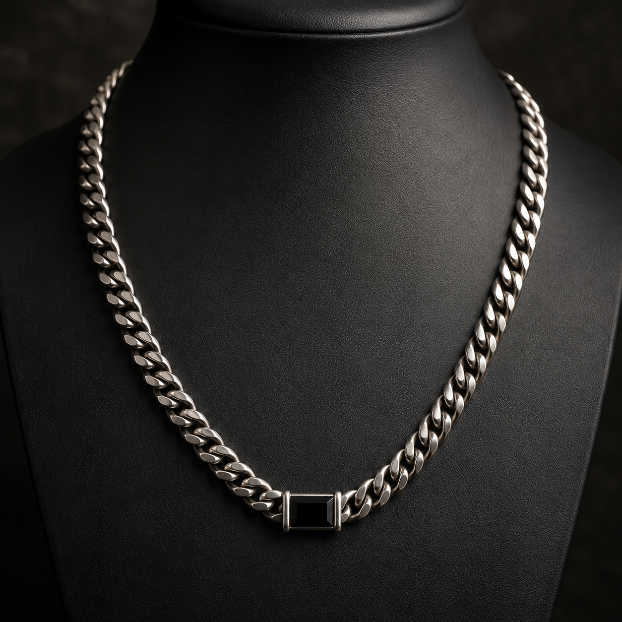 Cadena Eslabones Cubanos Planchados 10 mm de Ancho dije Onix- Plata 999