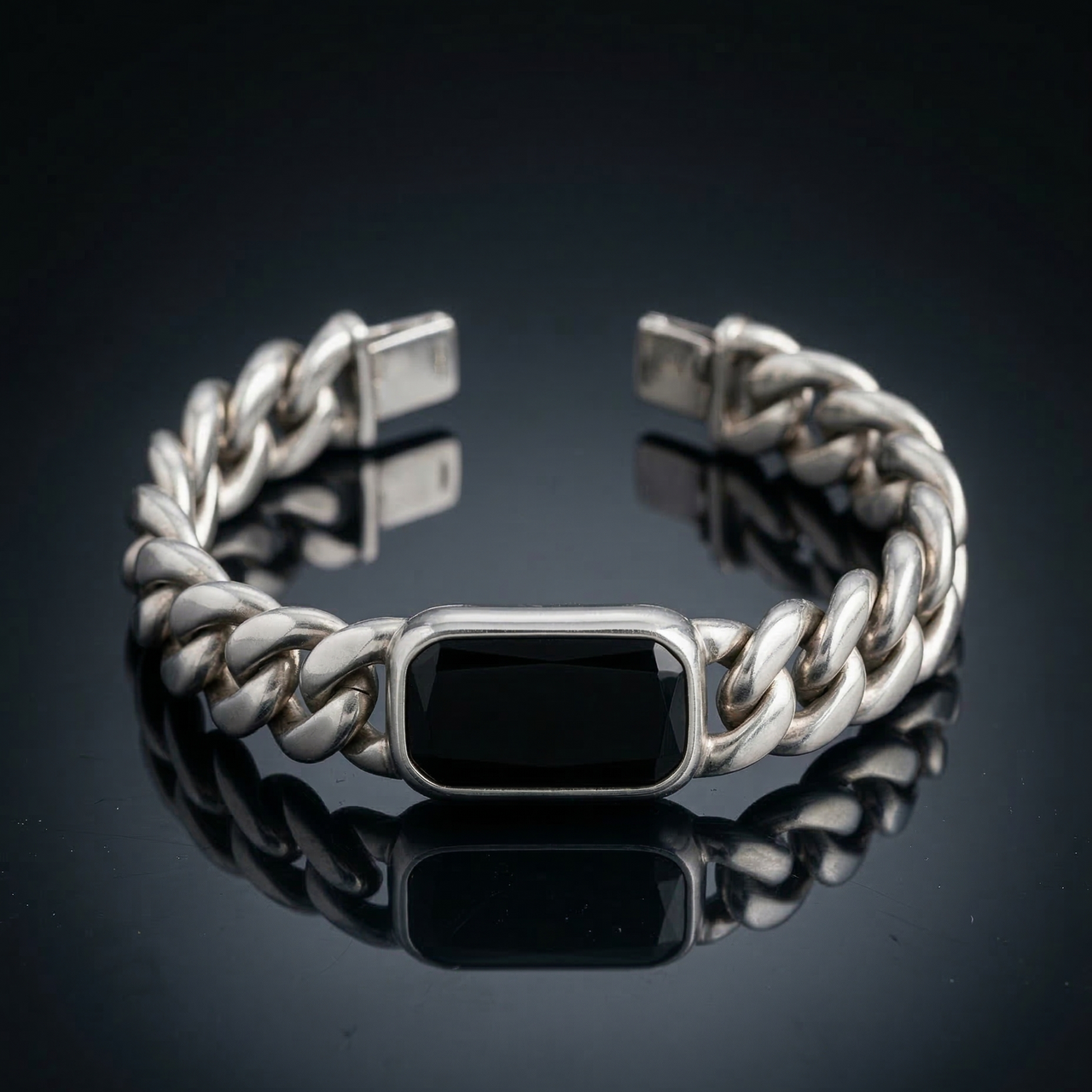 Miami Dominio Ónix 10mm — Silver Cuban Bracelet 999