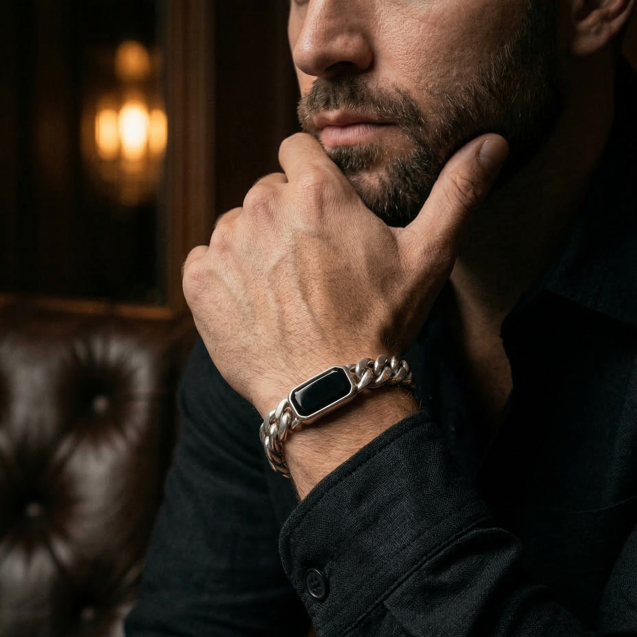 Miami Dominio Ónix 10mm — Silver Cuban Bracelet 999