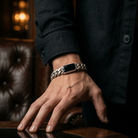 Thumbnail for Miami Dominio Ónix 10mm — Silver Cuban Bracelet 999
