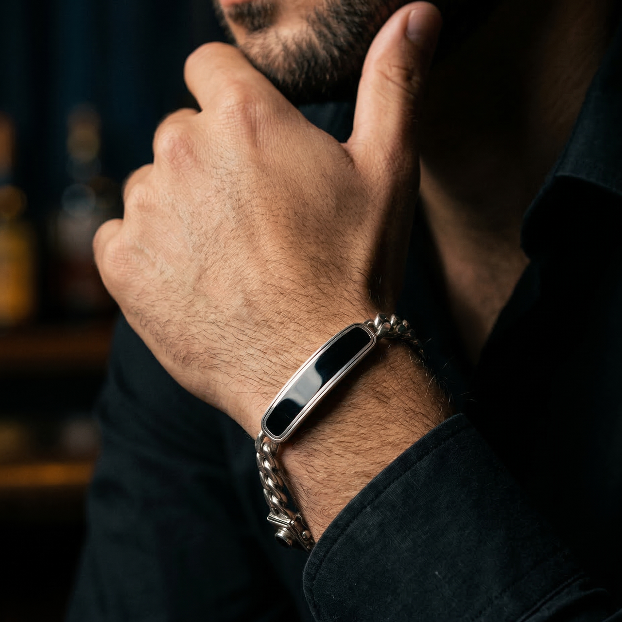 Esclava Cubana Presencia — Silver Bracelet 950 with Onyx