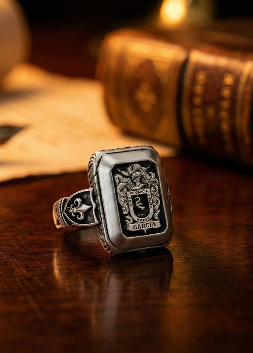 Anillo Escudo Noble — Custom Family Crest Ring Silver 950 - nativosjewelry
