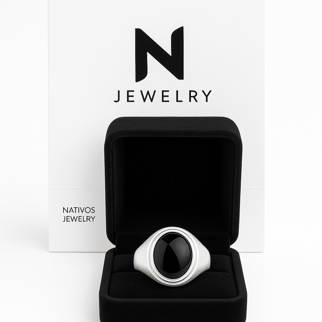 Anillo Onix Ovalado de Plata 950 - nativosjewelry