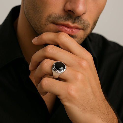 Anillo Onix Ovalado de Plata 950 - nativosjewelry