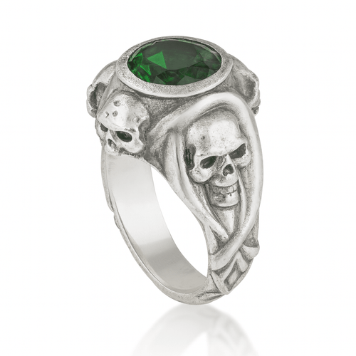 Guardian Skulls – Plata 950, Verde Esmeralda Estilo JDepp - nativosjewelry